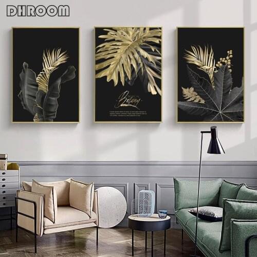 Abstract Golden Leaf Plant Wall Art Canvas Painting Nordic Poster and Prints Wall Pictures for Living Room Modern Art Home Decor
