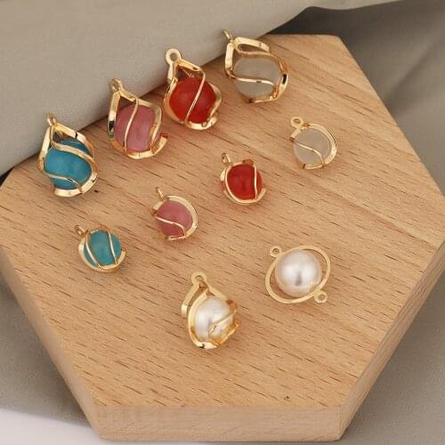 HAOSAW 6Pcs Jewelry Accessories/Cats Eye Effect/Imitation Pearl/Hand Made/DIY Charms/Pendants/Earring Findings & Components