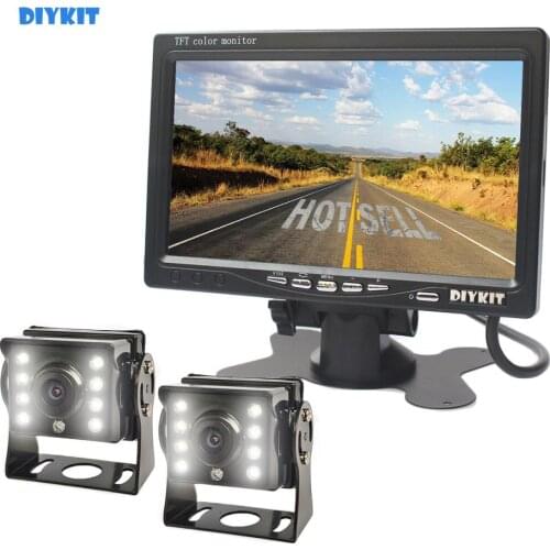 DIYKIT 7" Vehicle Reverse Monitor + 2 x 4pin LED Color Night Vision CCD Rear View Backup Camera for Bus Houseboat Truck