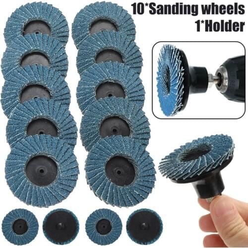 10Pcs 2" Round Sanding Wheels with Holder 60 Grit Grinder Polishing Flat Flap Disc Abrasive Tools For Angle Grinder Wood Tools