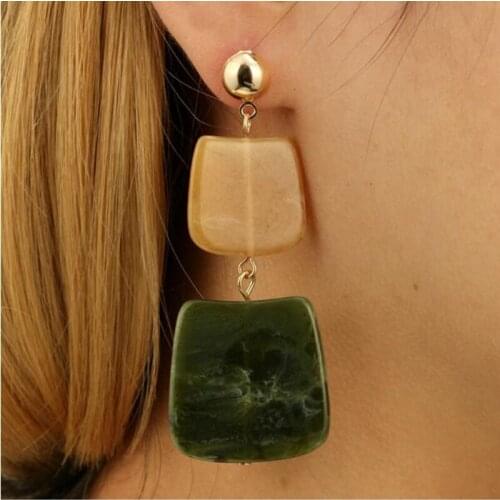 Ex1267 European Fashion Vintage ethnic style acrylic geometric size square studs earrings trend Womens Jewelry Accessories