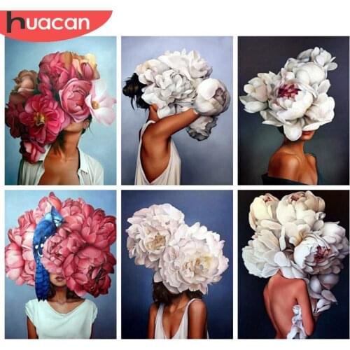 HUACAN 5d Diamond Painting Kit Girl Mosaic Flower Decor Home Embroidery Portrait Wall Stickers Handmade Gift