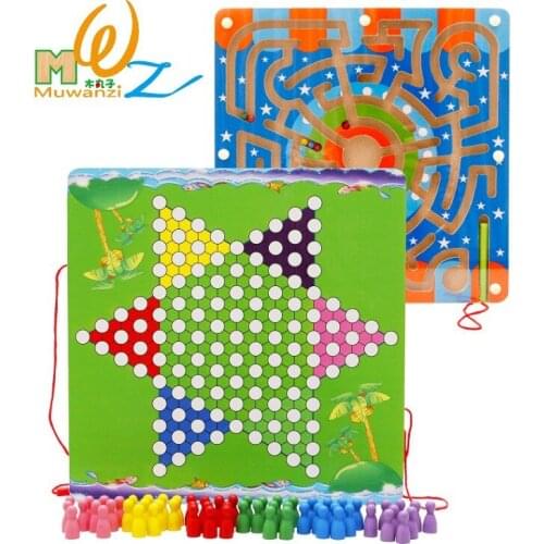 Toy magnetic maze childrens game ring hexagon checkers maze early education brain puzzle wooden toys M84