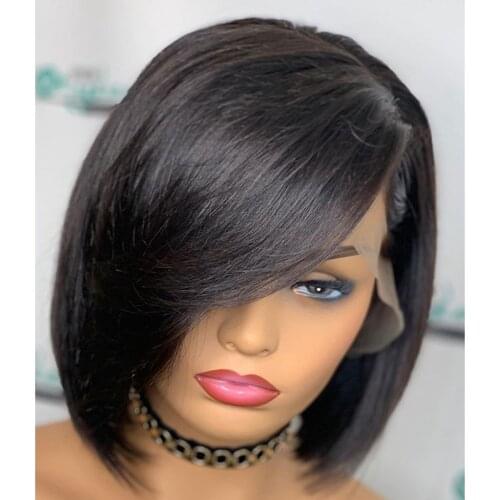 Indian Straight Side Bangs 13x6 Transparent Lace Front Human Hair Wigs With Baby Hair 360 Frontal Full Lace Silk Top Fringe Wig
