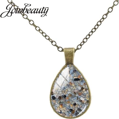 JOINBEAUTY Marble Stone Texture Art Picture Water Drop Necklace Glass Pendant Handmade Statement Necklaces Jewelry MS36
