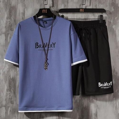 2021 Summer Men Tracksuit Loose Running Sportsuit Breathable Short Sleeve Tshirt+Short 2PCS Mens Casual Sportswear Sets Printing