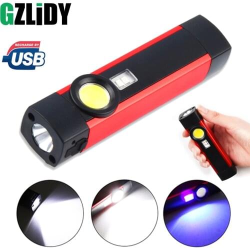 LED Flashlight Multi-function XPE+COB Torch UV Detection Lamp Rechargeable Waterproof Camping Light with Magnet Repair Lantern