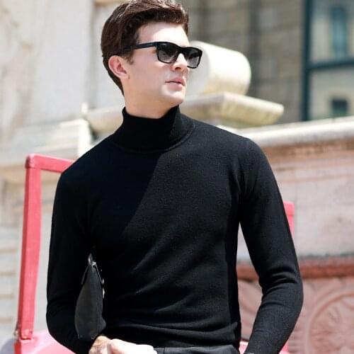 100% Wool MenS Wear New Mens Turtle-Neck Pullover Wool Sweater Mens Slim Fit Korean-style of Mens Knitted Sweater