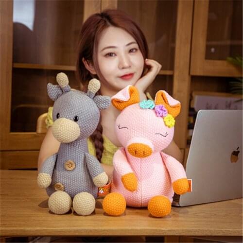 Cartoon wool stuffed animal crossing plush toy pink pig elephant rabbit bear rag doll baby soothing hand puppet decoration gifts