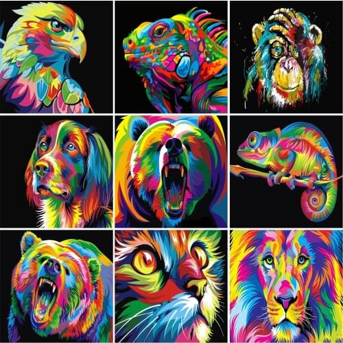 5D Diamond Painting Animal Set Color Lion Tiger Cat Square Diamond Embroidery Mosaic Picture Cross Stitch DIY Decoration