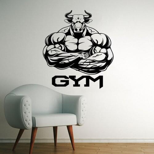 Bull Muscles Bodybuilder Gym Logo Wall Stickers Vinyl Home Decoration GYM Club Fitness Decals Removable Self-adhesive ph116