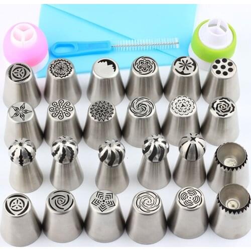 28Pcs/Set Russian Pastry Tips Stainless Steel Piping Icing Nozzles Ball Sphere Pastry Nozzles Kitchen Bakeware Tools Set