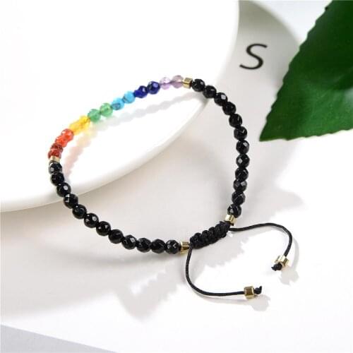 Natural Stone Small Beads Bracelets for Women Black Onyx Handmade Yoga Healing Balance Reiki Prayer Thin Bracelets 7.5inch Y951