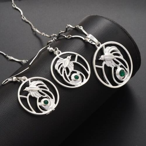 Anniyo Flying the Bird Pendant Necklaces & Earrings sets With Green Stone,Papua New Guinea Jewellery PNG Wedding Gifts #107706B