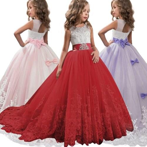 Christmas Dresses For Girls Wedding Lace Long Prom Gown Kids Bridesmaid Evening Party Elegant Clothes Children New Year Costume