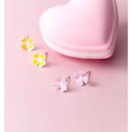 Four Leaf Clover Stud Earrings 925 Sterling Silver Lovely Colorful Clover Ear Nail Wedding Jewelry For Women Girl