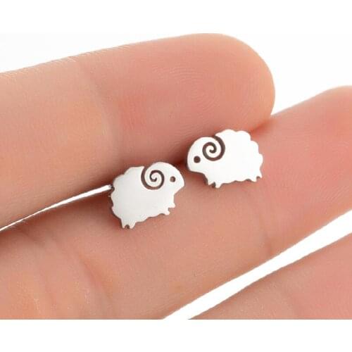 Stainless Steel Sheep Earrings Cute Animal Stud For Women Girl Metal Mini Summer Ear Jewelry Gift Female Ear Nails Piercing