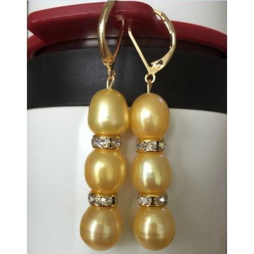 Charming pair of 11-13mm south sea gold pearl dangle earring 14