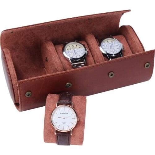 Light Luxury 3 Slots Watch Storage Retro Black Brown PU Concealed Buckle, Convenient To Carry Travel Watch Box Caja Para Relojes
