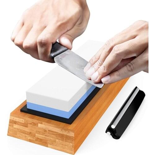 Whetstone Knife Sharpener Sharpening Stone 2 Side Grit 1000/6000 Grinding Waterstones Honing With Bamboo Base Angel Guide Holder