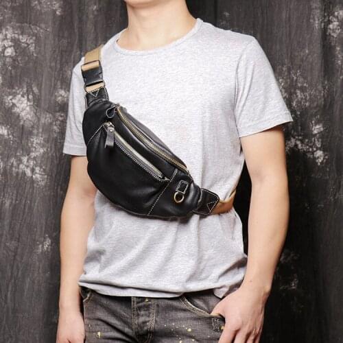 High Quality Cowhide Simple Vintage Chest Bag Genuine Leather Mens Shoulder Messenger Belt Bag Casual Sports Waist Packs