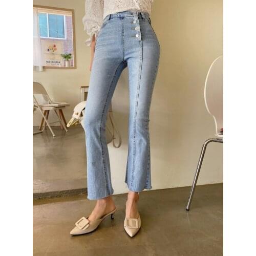 Female Irregular Single-Breasted Flare Pants Jeans Women Denim Jeans High Waist Stretch Skinny Women Jeans Pants