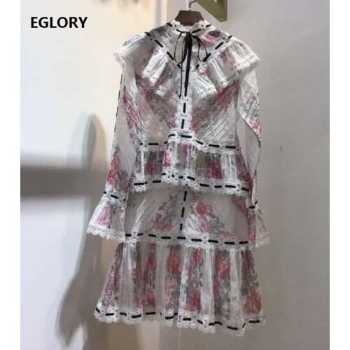 High Quality Designer Clothing Sets 2020 Autumn Skirt Suit Woman Striped Embroidery Lace Patchwork Flare Sleeve Tops+Mini Skirts