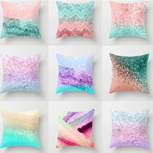 1pc INS Nordic Gradient Cushion Cover Polyester Shiny Glitter Pillowcase Modern Home Sofa Decorative Throw Pillow Case No Sequin