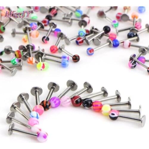 10pcs/30pcs/50pcs Mix New Color 16G Stainless Steel Ball Lip Piercing Labret Rings Body Piercing Jewelry