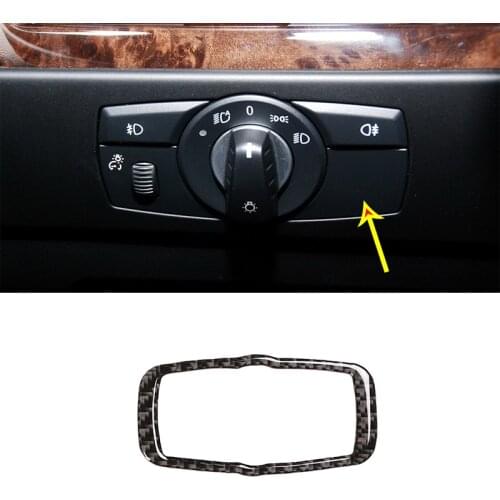 3D Carbon Fiber Headlight Switch Frame Sticker For BMW 5 Series E60 E61 2004-2010 Car Accessories 1 Pcs