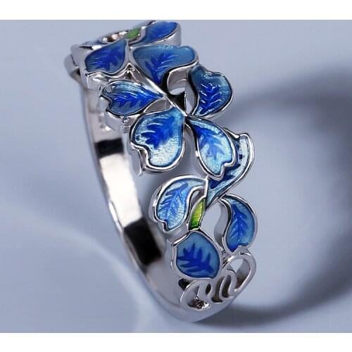 925 silver Hot sale enamel flower fashion colorful ice ling flower ring for women wedding party engagement jewelry gift