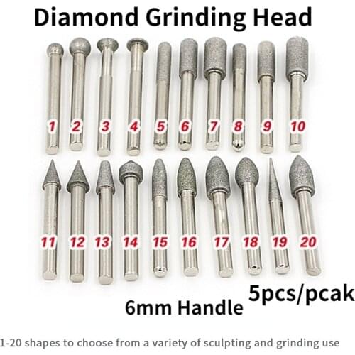 Diamond Grinding Head/ Rough Stone Peeled Jade Polished Carved / Electric Grinding Head / 6mm Handle/ Polishing Accessories