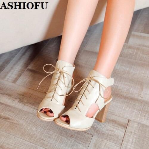 ASHIOFU Handmade 2020 New Ladies Chunky Heels Sandals Sexy Peep-toe Summer Party Shoes Big Size Evening Fashion Sandals Shoes
