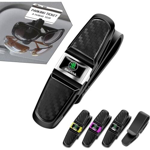 1Pcs ABS Car Sun Visor Glasses Sunglasses Clip Ticket Card Holder For Skoda Octavia Superb Kodiaq Karoq Scala Rapid Fabia Kamiq