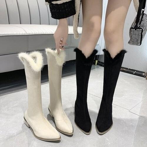 Long Tube Solid Color Plus Velvet Warm And Elegant High-Heeled Ladies Martin Boots Winter New Pointed Temperament Single Boots