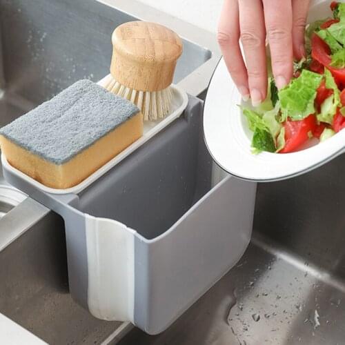 Double Suction Cup Hanging Sink Drain Basket Foldable Storage Box For Home Kitchen S55
