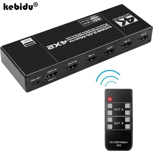 Kebidu 4K 60Hz Switch With ARC & IR Remote Control Switch 1080P For PS4 TV HDTV 4x2 HDMI-compatible Switcher Audio Extractor