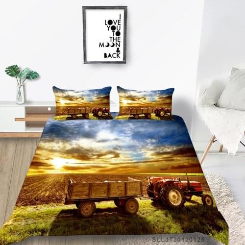 Tractor Bedding Set Farmland Fresh Fashion Duvet Cover Sunset Twin Full Single Double Queen High End Bed Set For Boys