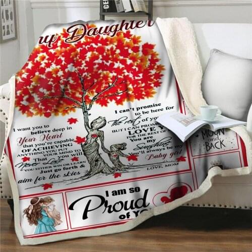 Fleece throw Blanket to My Daughter Letter red maple Printed Quilts cover Blankets on bed sofa Positive Encourage and Love Gifts