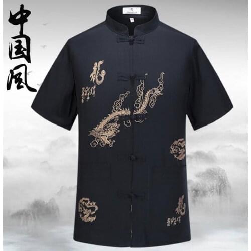 Quinquagenarian tang suit mens short-sleeve suits 1 summer chinese style silk national plate stand collar clothing plus size
