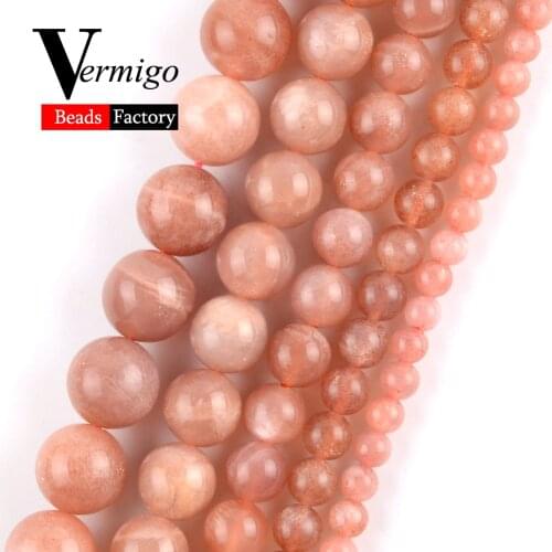 Natural Sun Stone Gem Round Spacer Beads For Jewelry Making DIY Necklace Bracelet Charms Loose Beads 4mm-12mm 15" Wholesale
