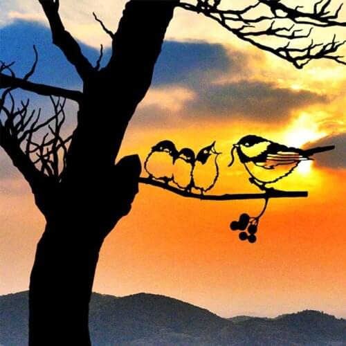Metal Bird Silhouette Tree Decoration Garden Backyard Art Elegant Garden Design 3 Chickadee on Branches Steel Silhouette