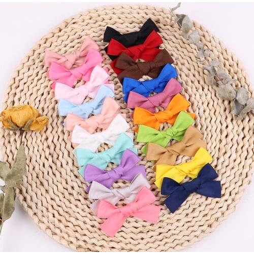 20Pcs/Lot Cute Solid Color Ribbon Bowknot Hair Clips For Kids Girls Barrettes Safty Hairpins Headwear Children Hair Accessories
