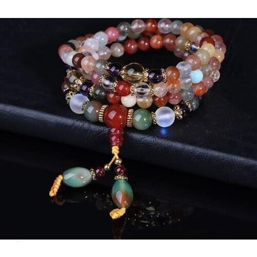 Fashion Bracelet Natural Colorful Crystal Quartz Beads Buddhist 108 Prayer Beads Bracelet Necklace Jewelry Fashion Accessories