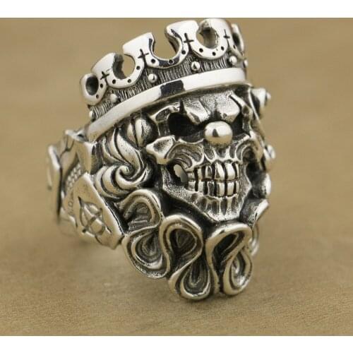 LINSION Handmade 925 Sterling Silver Joker Skull Clown King Mens Biker Punk Ring TA70 US Size 7~15