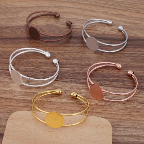 5 PCS 18mm Round Flat Base Bangle Settings Metal Brass Bracelet Bezel Setting For Jewelry Making