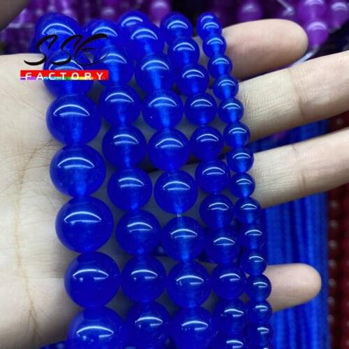 Natural Stone Dark Blue Jades Beads Round Loose Spacer Stone Beads DIY Bracelets For Jewelry Making Needlework 4 6 8 10 12mm 15"