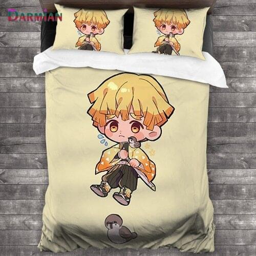 DARMIAN Anime Demon Slayer Print Bed Pillowcase & Duvet Cover 3pcs/Set Premium Pillowslip Quilt Cover Decoration Kids Bedding