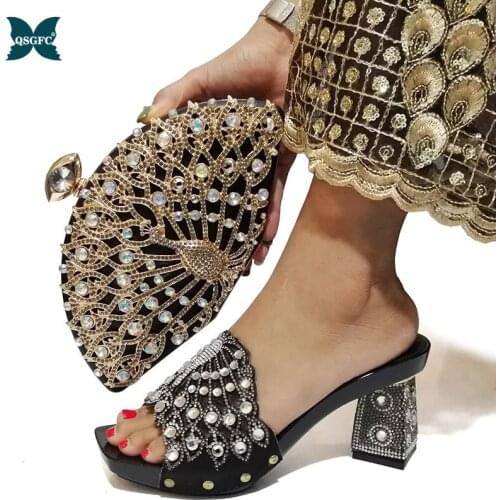 Newest Italian design Shoe with Matching Bags Shoe and Bag Set for Party In Women Italian Matching Shoe and Bag Set with stones