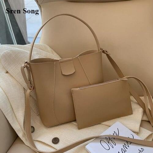 2021 New Women Handbags All-match Retro Bucket Shoulder Bags Portable Crossbody Bags Female Large Capacity Solid Vintage Bags